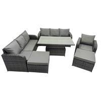 Fimous Rattan Garden Furniture Dining Set 9-seater with 2 Big Footstool