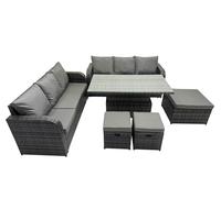 Fimous Rattan Garden Furniture Dining Set 9-seater with 3 Footstools