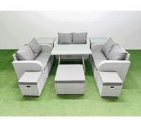 9-seater Patio Rectangular Table Love Sofa Set with 2 Side Tables Fimous Light Grey One Size