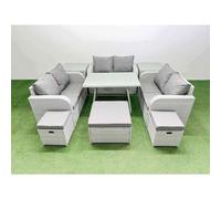 9-seater Patio Rectangular Table Love Sofa Set with 2 Side Tables Fimous Light Grey One Size