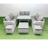 Fimous Rattan Garden Furniture Dining Set 9 seater Patio Rectangular Table Love Sofa Set with Side Table 3 Stools