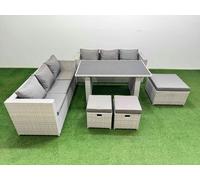 9-seater Patio Rectangular Table Sofa Set with 3 Stools Light Grey Fimous Light Grey One Size