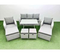 Fimous Rattan Garden Furniture Dining Set 9 seater Patio Rectangular Table Sofa Set with 4 Stools Light Grey