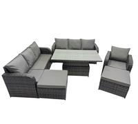 Fimous Rattan Garden Furniture Dining Set 9-seater with 2 Big Footstool