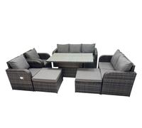 Fimous Rattan Garden Furniture Dining Set 9-seater with Big Footstool