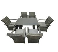 Fimous Rattan Garden Furniture Dining Set Table And Chairs Wicker Patio Outdoor 6 chairs plus black tempered glass rectangular table