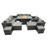 Fimous Rattan Garden Furniture Firepit Dining Set 12 Seater Lounge Sofa Table Set with 2 big Footstool