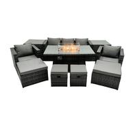 Fimous Rattan Garden Furniture Firepit Dining Set 9 Seater Lounge Sofa Table Set with 2 side table 4 Footstool