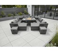 Fimous 13 Seater Rattan Dining Set with Fire Pit Table, 3 Sofas, 4 Footstools, 2 Side Tables