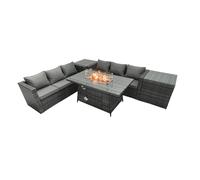 Fimous Rattan Garden Furniture Fire Pit Dining Set 6 Seater Lounge Sofa Table Set with 2 Side Tables