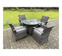 Fimous 9 Seater Rattan Corner Sofa Set Gas Firepit Dining Table Set Patio Heater Burner With Big Footstool Dark Grey Mixed