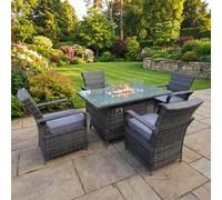 Fimous Rattan Garden Furniture Gas Fire Pit Rectangle Dining Table Gas Heater And Dining Chairs 4 Seater