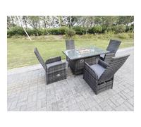 Fimous Rattan Garden Furniture Gas Fire Pit Rectangle Oblong Dining Table And Chairs 4 Seater
