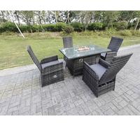 Fimous Rattan Garden Furniture Gas Fire Pit Rectangle Oblong Dining Table And Chairs 4 Seater Plus Rectangular Table