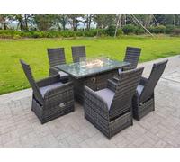 Fimous Rattan Garden Furniture Gas Fire Pit Rectangle Oblong Dining Table And Chairs 6 Seater Plus Rectangular Table