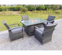 Fimous Rattan Garden Furniture Gas Fire Pit Rectangle Round Dining Table And Dining Chairs 4 Seater + Rectangular Table