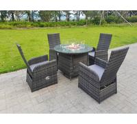 Fimous Rattan Garden Furniture Gas Fire Pit Round Dining Table And Chairs 4 Seater Plus Round Table