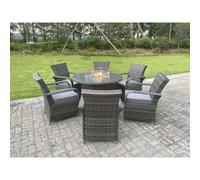 Fimous Rattan Garden Furniture Gas Fire Pit Table Gas Heater 6 Seater