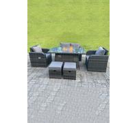 Fimous Rattan Garden Furniture Gas Fire Pit Table Sets Heater Love Sofa Recling Chairs Footstools in Dark Grey Fimous Dark Grey