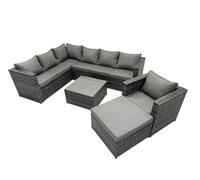 Fimous Rattan Garden Furniture Patio Furniture Sets With Corner Sofa Chair Square Coffee Table Big Footstool Dark Grey Mixed