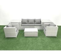 Fimous Rattan Garden Furniture Set with 3 Seater Sofa 2 Chair Rectangular Coffee Table 2 Side Tables Light Grey Mixed 5 Seater