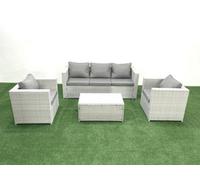 Fimous Rattan Garden Furniture Set 3 Seater Sofa 2 Chair Rectangular Coffee Table Light Grey 5 Seater