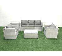Fimous Rattan Garden Furniture Set with 3 Seater Sofa 2 Chair Rectangular Coffee Table Side Table Light Grey Mixed 5 Seater