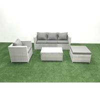 Fimous Rattan Garden Furniture Set with 3 Seater Sofa Chair Rectangular Coffee Table Big Footstool Light Grey Mixed 5 Seater
