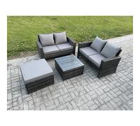 Fimous Rattan Garden Furniture Set 4 Piece Patio Rattan Furniture Sofa Weaving Wicker Includes 2 Double Seat Sofa, Coffee Table