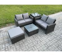 Fimous Rattan Garden Furniture Set 5 Piece Patio Rattan Furniture Sofa Includes 2 Double Seat Sofa, Coffee Table, Big Footstool
