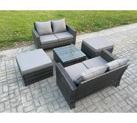 Fimous Rattan Garden Furniture Set 5 Piece Rattan Furniture Sofa Includes 2 Double Seat Sofa, Coffee Table And 2 Big Footstool