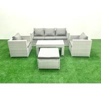 Fimous Rattan Garden Furniture Set 5 Pieces Outdoor Garden Sofa Oblong Coffee Table Set 2 Chairs Stool Light Grey