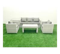 Fimous Rattan Garden Furniture Set 5 Pieces Outdoor Garden Sofa Oblong Coffee Table Set with 2 Chairs Side Tabe Light Grey Mixed
