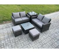 Fimous Rattan Garden Furniture Set 6 Piece Rattan Furniture Sofa Includes 2 Double Seat Sofa,2 Small Footstools And Side Table