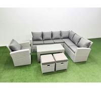 Fimous Rattan Furniture Set 6 Pieces Outdoor Sofa Coffee Table with Chair in Light Grey Fimous Light Grey