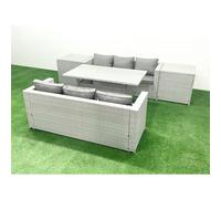 Fimous Rattan Garden Furniture Set 6 Seater Outdoor Sofa Set with Dining Table 2 Side Tables Light Grey Mixed