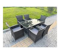 Fimous Rattan Garden Furniture Dining Set 6-seater Patio Black Glass Table Chairs Outdoor Dark Grey Mixed