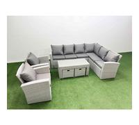 Rattan Furniture Set 7 Pieces Outdoor Sofa Coffee Table with 2 Chairs Fimous Light Grey One Size