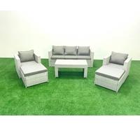 Fimous Rattan Garden Furniture Set 7 Seater Outdoor Garden Sofa 2 Chairs Oblong Coffee Table Set with 2 Stools Light Grey Mixed