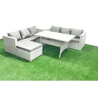Rattan Garden Furniture Set 7 Seater Outdoor Sofa Set with Dining Table Big Footstool Light Grey Mixed Fimous Light Grey One Size