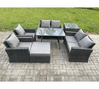 Fimous Rattan Garden Furniture Set 7 Seater Patio Outdoor Lounge Sofa Set With Rectangular Dining Table For Balcony