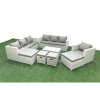 Fimous Rattan Garden Furniture Set 8 Pieces Outdoor Garden Sofa Chair Coffee Table Set 4 Stools Light Grey