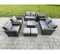 Fimous Rattan Garden Furniture Set 8 Seater Patio Outdoor Lounge Sofa Set With Square Coffee Table Double Seat Sofa Side Table