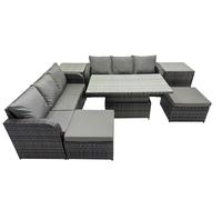Fimous Rattan Garden Furniture Set 8-seater with 2 Side Table 2 Big Footstool