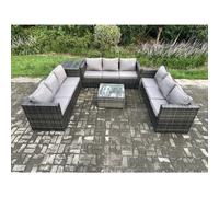 Fimous Rattan Garden Furniture Set 9 Seater Patio Outdoor Lounge Sofa Set With Side Table Square Coffee Table