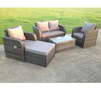 Fimous Rattan Garden Furniture Set Adjustable Chair Sofa Double Love Seat 2 Seater Sofa Oblong Coffee Table Footstool