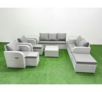 PE Rattan Garden Furniture Set Adjustable Chair Sofa Double Love Seat 2 Seater Sofa Lounge Set Square Coffee Table 3 Stools 2 Side Table Light Grey Fimous Light Grey One Size