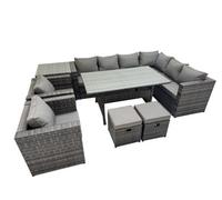 Fimous Rattan Garden Furniture Set Outdoor 10 Seater Patio Corner Sofa Sets With Table 2 Chairs 2 Small Stool Side Table Dark Grey