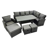 Fimous 10 Seater Patio Dining Corner Sofa Sets with Chair Dark Grey Mixed Fimous Dark Grey