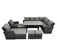 Fimous Rattan Garden Furniture Set Outdoor 12 Seater Patio Dining Corner Sofa Sets With Dining Table Chair Dark Grey Mixed